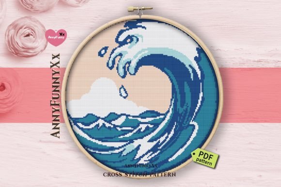 Ocean Cross Stitch Pattern PDF, Blue Wa