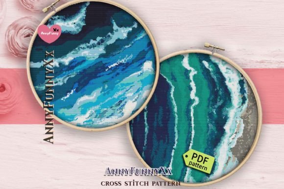 Set of 2 Ocean Wave Cross Stitch Pattern