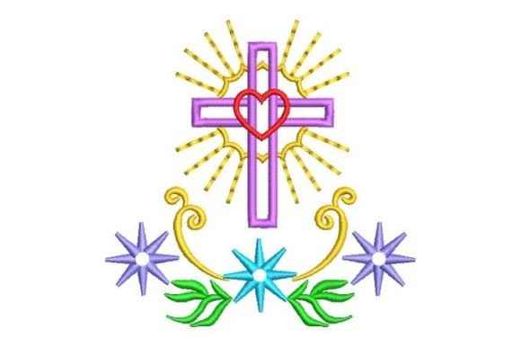 Sun Cross and Heart with Flowers
